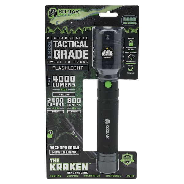 Kodiak Kraken 4000 Lumen Rechargeable Tactical Flashlight KKRAKEN4/8